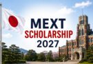 MEXT Scholarship 2027 banner with the Japanese flag and a Japanese university campus