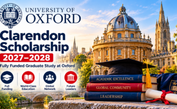 Oxford Clarendon Scholarship 2027–2028 banner featuring Oxford architecture and graduate study