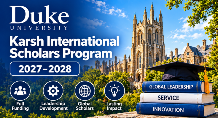 Duke University Karsh International Scholars Program banner with Duke Gothic campus and scholarship title