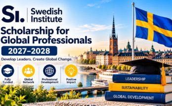 Swedish Institute Scholarship for Global Professionals 2027–2028 banner with Stockholm waterfront and Swedish flag