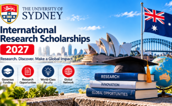 University of Sydney International Research Scholarship 2027 banner with Sydney Harbour and university research theme
